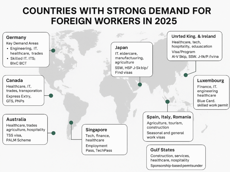 Countries with high demand for foreign workers